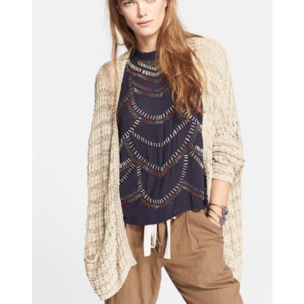 Free People Linen Cream Tan Knit Cardigan